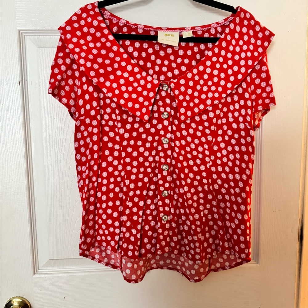 Anthropologie Maeve Red and White Polka Dot pattern Blouse